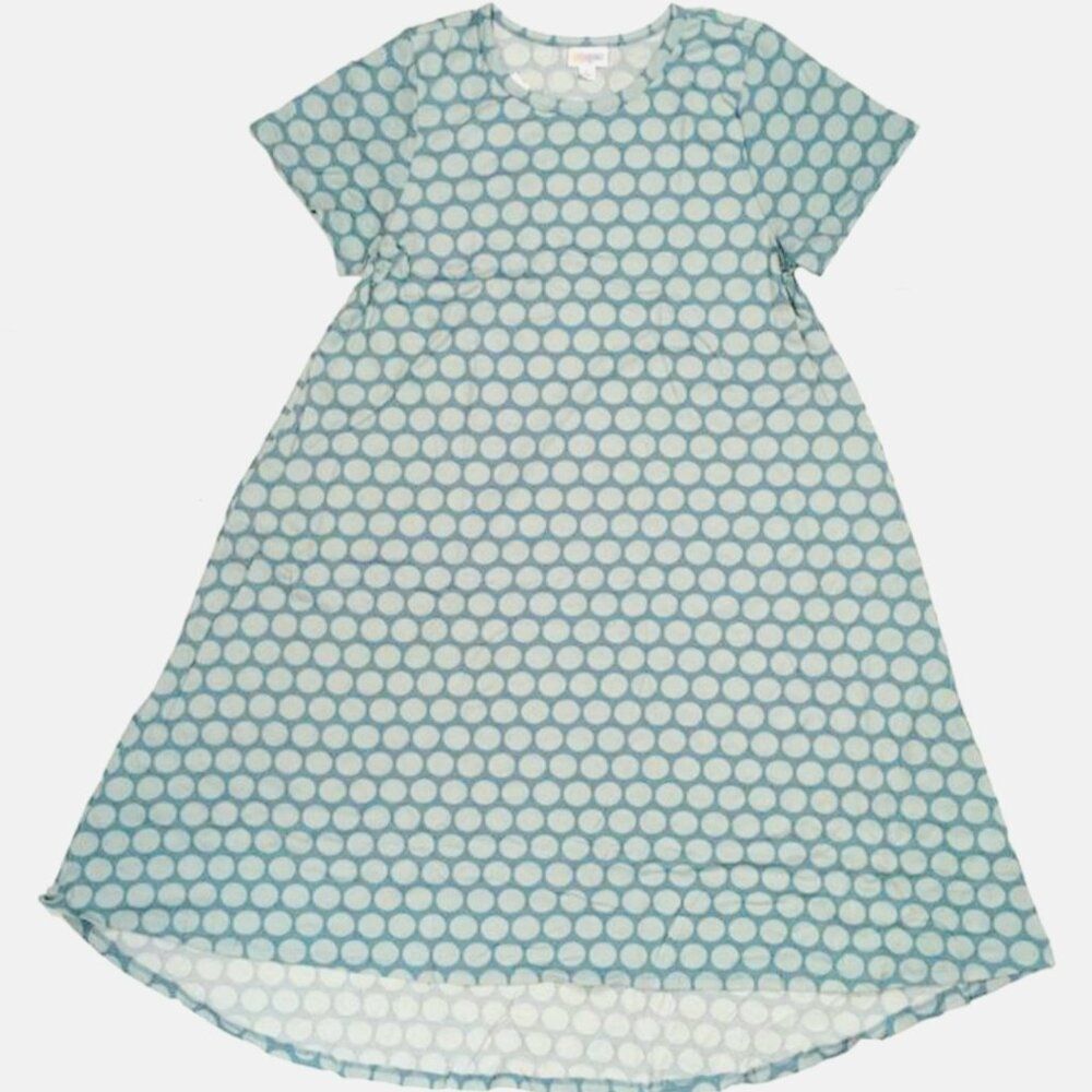 NEW‎ LuLaRoe Carly XL Blue Green Polka Dot Swing Dress High Low Flowy Short